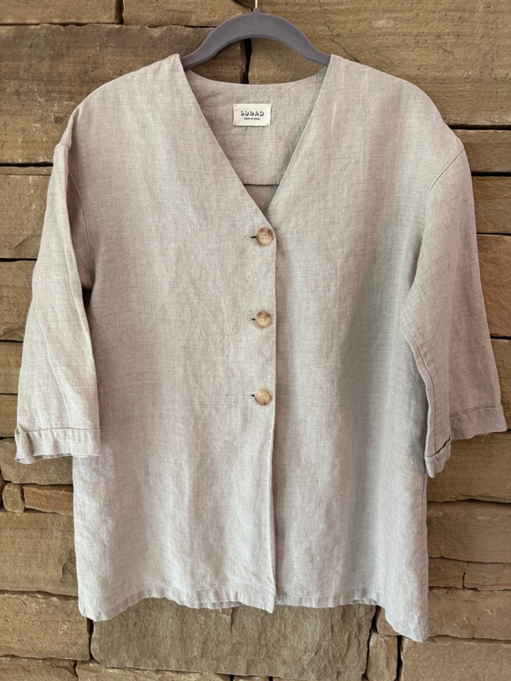 Beige Linen Button-Front Women's Top, Tunic Vibes, Made in Spain similar to Flax